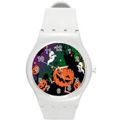 Happy Halloween Round Plastic Sport Watch (m) by Mariart