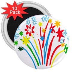 Fireworks Rainbow Flower 3  Magnets (10 Pack) 