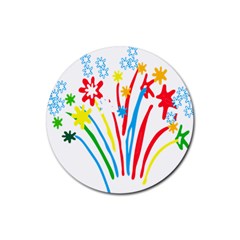 Fireworks Rainbow Flower Rubber Coaster (round) 