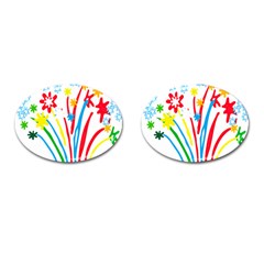 Fireworks Rainbow Flower Cufflinks (oval)