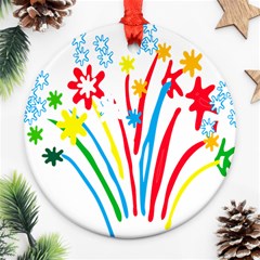 Fireworks Rainbow Flower Round Ornament (two Sides)