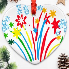 Fireworks Rainbow Flower Heart Ornament (two Sides) by Mariart