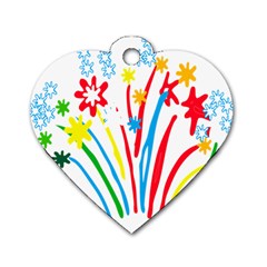 Fireworks Rainbow Flower Dog Tag Heart (two Sides)