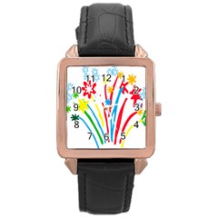 Fireworks Rainbow Flower Rose Gold Leather Watch  by Mariart