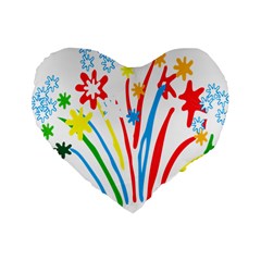 Fireworks Rainbow Flower Standard 16  Premium Flano Heart Shape Cushions