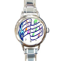 Music Note Tone Rainbow Blue Pink Greeen Sexy Round Italian Charm Watch by Mariart