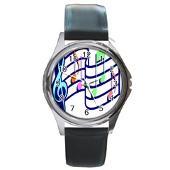 Music Note Tone Rainbow Blue Pink Greeen Sexy Round Metal Watch by Mariart