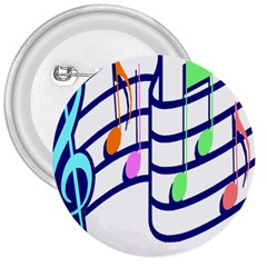 Music Note Tone Rainbow Blue Pink Greeen Sexy 3  Buttons