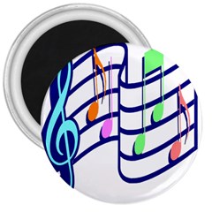 Music Note Tone Rainbow Blue Pink Greeen Sexy 3  Magnets