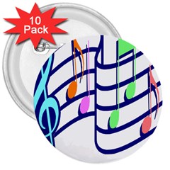 Music Note Tone Rainbow Blue Pink Greeen Sexy 3  Buttons (10 Pack) 