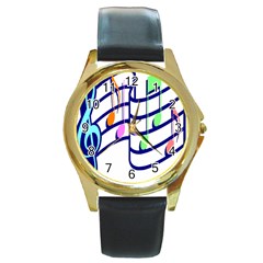 Music Note Tone Rainbow Blue Pink Greeen Sexy Round Gold Metal Watch