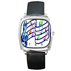 Music Note Tone Rainbow Blue Pink Greeen Sexy Square Metal Watch