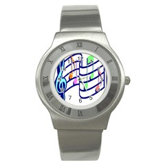 Music Note Tone Rainbow Blue Pink Greeen Sexy Stainless Steel Watch