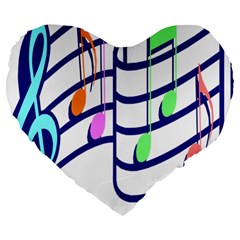 Music Note Tone Rainbow Blue Pink Greeen Sexy Large 19  Premium Heart Shape Cushions by Mariart