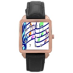 Music Note Tone Rainbow Blue Pink Greeen Sexy Rose Gold Leather Watch  by Mariart