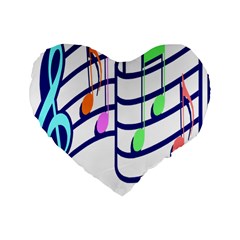 Music Note Tone Rainbow Blue Pink Greeen Sexy Standard 16  Premium Flano Heart Shape Cushions