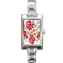 Flower Red Rose Star Floral Yellow Black Leaf Rectangle Italian Charm Watch