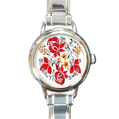 Flower Red Rose Star Floral Yellow Black Leaf Round Italian Charm Watch