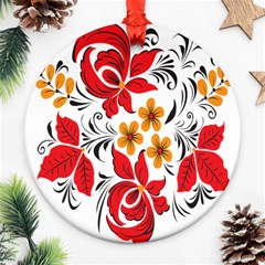 Flower Red Rose Star Floral Yellow Black Leaf Ornament (round) by Mariart