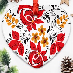 Flower Red Rose Star Floral Yellow Black Leaf Ornament (heart)