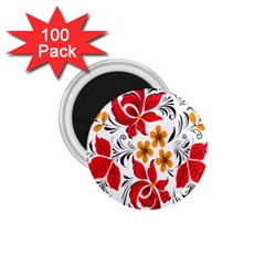 Flower Red Rose Star Floral Yellow Black Leaf 1 75  Magnets (100 Pack) 