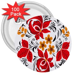 Flower Red Rose Star Floral Yellow Black Leaf 3  Buttons (100 Pack)  by Mariart