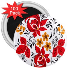 Flower Red Rose Star Floral Yellow Black Leaf 3  Magnets (100 Pack) by Mariart