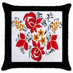 Flower Red Rose Star Floral Yellow Black Leaf Throw Pillow Case (black) by Mariart