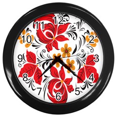 Flower Red Rose Star Floral Yellow Black Leaf Wall Clocks (black)