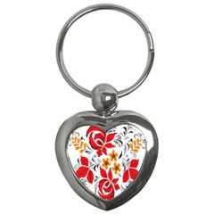 Flower Red Rose Star Floral Yellow Black Leaf Key Chains (heart)  by Mariart