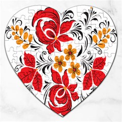 Flower Red Rose Star Floral Yellow Black Leaf Jigsaw Puzzle (heart) by Mariart