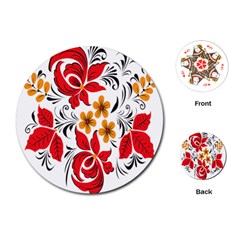 Flower Red Rose Star Floral Yellow Black Leaf Playing Cards (round) 