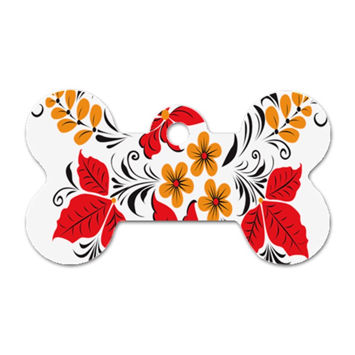 Flower Red Rose Star Floral Yellow Black Leaf Dog Tag Bone (Two Sides)