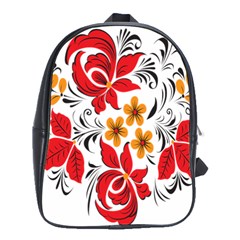 Flower Red Rose Star Floral Yellow Black Leaf School Bag (large)