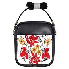 Flower Red Rose Star Floral Yellow Black Leaf Girls Sling Bags