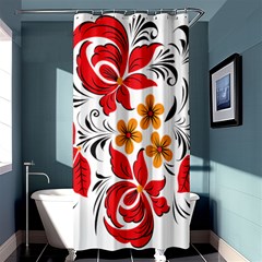 Flower Red Rose Star Floral Yellow Black Leaf Shower Curtain 36  X 72  (stall) 