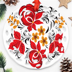 Flower Red Rose Star Floral Yellow Black Leaf Ornament (round Filigree)