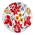 Flower Red Rose Star Floral Yellow Black Leaf Round Filigree Ornament (Two Sides) Back