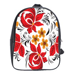 Flower Red Rose Star Floral Yellow Black Leaf School Bag (xl)