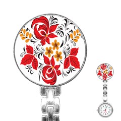 Flower Red Rose Star Floral Yellow Black Leaf Stainless Steel Nurses Watch