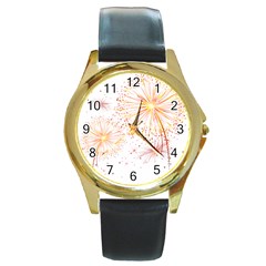 Fireworks Triangle Star Space Line Round Gold Metal Watch by Mariart