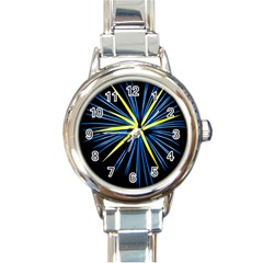 Fireworks Blue Green Black Happy New Year Round Italian Charm Watch by Mariart