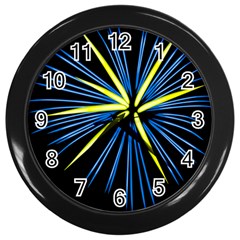 Fireworks Blue Green Black Happy New Year Wall Clocks (black) by Mariart