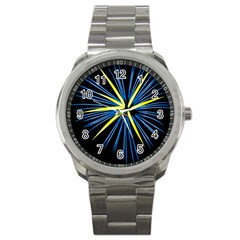 Fireworks Blue Green Black Happy New Year Sport Metal Watch by Mariart