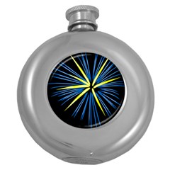 Fireworks Blue Green Black Happy New Year Round Hip Flask (5 Oz)