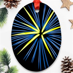 Fireworks Blue Green Black Happy New Year Oval Ornament (two Sides)