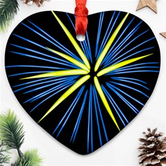 Fireworks Blue Green Black Happy New Year Heart Ornament (two Sides)