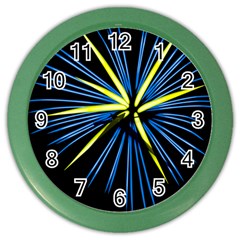 Fireworks Blue Green Black Happy New Year Color Wall Clocks