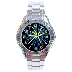 Fireworks Blue Green Black Happy New Year Stainless Steel Analogue Watch