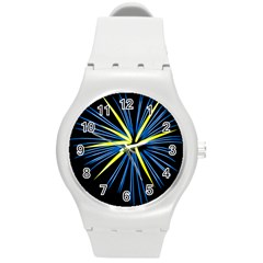 Fireworks Blue Green Black Happy New Year Round Plastic Sport Watch (m) by Mariart